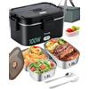 Eocolz Lonchera Eléctrica - Contenitore elettrico per alimenti, 100 W, con doppio contenitore, 1,8 l, portatile, riscaldato, per auto, camion, lavoro, forchetta e cucchiaio in acciaio inox, 12/24/110