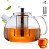 PORFOYO Teiera in vetro, 1,5 l, teiera con colino, teiera in vetro trasparente, riscaldabile, con colino da tè, in vetro borosilicato rimovibile, per fiori di tè, tè e tè sfuso e bustine di tè