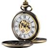 TREEWETO Antique Mens Pocket Watch Skeleton Mechanical Half Hunter Golden/Bronze/Silver Double Case Roman Numerals