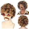 PORSMEER Parrucca da uomo anni '70 Disco Dude Dirt Bag, collana e baffi ricci corti afro Shaggy parrucca bionda mix nero