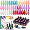 Phoenixy 21 Colori Smalto Semipermanente, 24 Pz Smalti Semipermanenti per Unghie con Base Top e Mat Coat, Bianco Blu Rosa Nudo Colori Smalto Gel Unghie UV Primavera-Estate, Regalo per Donne