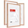 HIMEETIME® 3x Cornice Foto in Legno Quercia A3 29.7x42 cm,Passepartout 21x30cm,Cornice per foto 30x42 medie con vetro artificiale infrangibile - Solo per Espositore a Parete