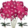 HinyoCo 5 Pz Fiori Orchidea Finta Ramo Artificiali Phalaenopsis Fiori Orchidea con 2 Pz Foglie per Casa Decorazione (Macchie rosse rosa)