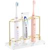 Emibele Portaspazzolino in Resina con 3 Slot, Porta Spazzolino Elettrico | Porta Spazzolino da Denti a Forma di Esagono, Supporto per Dentifricioda con Funzione di Drenaggio - Oro/Bianco