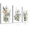 Dazzlewall Incorniciato Set di 3 Stampe Piante Botaniche, Poster Floreale Acquerello Verde Salvia per Camera e Bagno, 30x40 cm