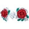 Bling Jewelry Romantico Fiore Fiorito Romantico Cz Verde Cz Foglia 3D Scolpito Red Rose Orecchini Per Le Donne Teen .925 Sterling Silver
