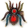 Avalaya Anello elasticizzato con ragno di cristallo multicolore/invecchiato color oro, lunghezza 6 cm