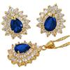 Rizilia Teardrop Parure di Gioielli Pendente con 18 Catena & Perno Orecchini Taglio Pera CZ [Simulata Zaffiro Blu] in Placcato Oro Giallo, Semplice Ed Elegante Moderno
