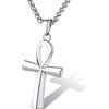 Supcare Egiziana Collana Croce Uomo, Collana Uomo Acciaio con Ciondolo Croce, Argento Ciondoli per Collane Uomo Donna, 55+5 cm Regolabile Catena Collana per Ragazzo Papà