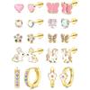 Adramata 10 Paia Orecchini Acciaio Chirurgico Donna Ragazza Set Orecchini Bambina Anallergici Carino Orecchino Vite Indietro CZ Rosa Multicolore Cuore Fiore Farfalla Orecchino a Bottone