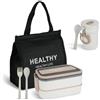 Mulaibdin Porta Pranzo da Ufficio, Lunch Box Kit con Posate, Schiscetta Pranzo per Microonde, Porta Pranzo Bambini con Borsa Termico, Adulti Bento Box Giappones per Insalate,Frutta(1400ml)