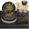 PYAILI Compleanno Stoviglie Oro Nero 193 Pezzi Set Include Piatti, Tovaglioli, Tazze di Carta, Adatto a Tutti i tipi di Feste a Tema -24 Ospiti