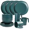Greentainer Set di stoviglie in PP,Servizio combinato da tavola con 4 piatti piani, 4 piatti da dessert, 4 ciotole, leggero e infrangibile, 16 pezzi servizio di stoviglie per bambini e adulti