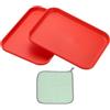 PATIKIL 20x15cm Vassoio Plastica, 2Pz Piatti Rettangolari Piccoli Vassoi da Portata Decorativo Vassoio con Panno Riutilizzabili Alimenti Grano per Dessert Frutta Torte,Rosso
