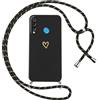 Oelrstfe Cover per Huawei P30 Lite/Nova 4e con Cordino,Custodia Silicone Morbido Sottile con Motivo Cuore e Collana Laccio Tracolla,Antiurto Antigraffio Corda Collo Regolabile Protettiva Case,Nero