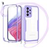 Jrkvniv Cover per Samsung Galaxy A53 5G con Cordino,360 Gradi Trasparente Custodiacon con Protezione Schermo Integrata,Bumper Rugged Custodia con Regolabile Tracolla Corda Collana per 6.5-Viola