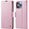 Teeirllim Custodia per iphone 13 Pro Max, Blocco RFID PU Pelle Portafoglio Flip Case, Carta Fessura, Funzione Supporto, Antiurto Case Cover per iphone 13 Pro Max - Rosa