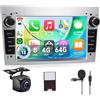 Hodozzy 【8 Core 4+64G】Hodozzy Carplay Autoradio per Opel Astra Antara Vectra Corsa Zafira Meriva Vivaro Combo, 7 Pollice Android Autoradio con Android Auto/WiFi/GPS/RDS/FM/Bluetooth/USB/DSP,Argento