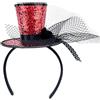 Myqiqi Cerchietto con mini cappello a cilindro con velo, con glitter, per Halloween, circo, steampunk e feste a tema (rosso)