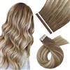 Moresoo 60 cm Extension Capelli Veri Biadesivo Balayage Extension Adesive Capelli Veri Marrone Chiaro a Biondo Medio con Marrone Chiaro #8/22/8 10 Pezzi 25g