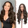 FESHFEN Parrucca Lace Front Parrucche Marrone Medio per Donna, 70 cm | Lunghe Ondulate Wig Sintetici Resistente al Calore Naturali con HD Lace Wigs per Halloween Carnaval