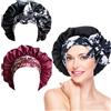 YNR 2 Pezzi Cuffia Capelli Ricci Notte, Cuffia in Seta per Dormire, Berretto da Notte Raso, Dormire Berretto da Notte in Raso con Cinturino Elastico per il Lavaggio, il Trucco, lo Sport (Nero, Rosso)