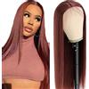 Evaxilc 32 Inch Straight Glueless Wig capelli umani Real Human Hair Parrucca vera 5x5 Lace Front Human Hair Wig Reddish Brown 150% Density Pre Plucked Natural Hairline Parrucca donna vera