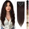 SEGO Extension Clip Capelli Veri 40cm 65g - 8 Fasce Singole 100% Remy Human Hair Lisci Naturali per Donna #2 Marrone Scuro