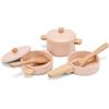 Woet® - Giocattolo da Cucina in Legno per Bambini Piccoli - Set di Pentole e Padelle Rosa 7 Pezzi - Accessori Cucina Giocattolo - A Partire da 2 Anni - Regalo per Bambini