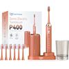 JTF Spazzolino Elettrico Sonico con Stazione di Ricarica Wireless con Luci UV e Asciugatura, 5 Modalità di Igiene Orale, Set da 6 Testine di Ricambio + Bicchiere, Ricaricabile Adulti Casa(Arancione)