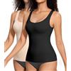 ONEW Canottiera da donna slim fit, comoda per la pancia, modellante, a compressione, confortevole, 2 confezioni (nero + beige), Nero + beige., XXL