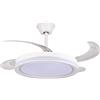 DRW Ventilatore da soffitto con Luce e 4 Pale retrattili in Bianco Minerva 53x106x106 cm