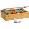 Avilia Scatola per Bustine di Tè in Bambù - Organizer con 10 Scomparti, Design Elegante e Sostenibile, Ampio 36x20x9cm - Ideale per Tisane e Te