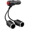 Cyiamku Prolunga Accendisigari Doppia, Sdoppiatore Accendisigari con Interruttore Splitter 12V/24V 120W con Fusibile 10A e LED, Cavo Corto per Auto,Barca, Moto, Camper, Camion, Accessori Veicolo (20cm)