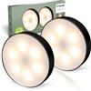 Brendz Luce Armadio Rotonda, Controllo Touch, Ricaricabile USB-C, Dimmerabile, Magnetica, 2 pezzi, 3 Temperature di Colore, Luce Notturna, Luci LED per Armadio, nero