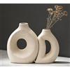 VASETOPIA Set di 2 Vasi in Ceramica, Cava Fiore Vaso in Minimalismo Stile Per Decor, Scaffale, Camera da Letto, Matrimonio (Bianco)