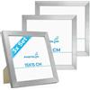 PHOTOLINI Cornici 15x15 cm argento legno MDF, set di 3 cornici per poster, plexiglass infrangibile, da tavolo o da parete, accessori extra inclusi - per foto, immagini e poster
