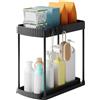 FLOWCASA Organizer da cucina sotto il lavandino, a 2 livelli, con 5 ganci, organizer da cucina estraibile, organizer da cucina per armadio e bagno (1 pacco, nero)