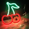 DAKABUKA Cherry Neon Sign Red Green Cherry Luci al Neon Frutta Carina Segni LED per la stanza dei bambini Ristorante Bar Negozio di frutta Batteria USB Neon Segni per la decorazione della parete