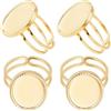 Beebeecraft 1 Scatola da 8 Pezzi di Impostazioni per Anelli Cabochon Placcati in Oro 18K 304 componenti di Castoni per Anelli Vuoti Regolabili in Acciaio Inossidabile Base con Vassoio Rotondo per