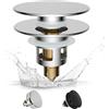 Hibbent Tappo Lavandino Bagno con Filtro di Scarico, Tappo di Scarico con Nucleo in Ottone Pop - up, Tappi per Lavabo Adatto per 25 mm a 46 mm, Sostituzione del Tappo per Lavabo da Bagno - Cromo
