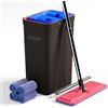 JOYMOOP Mocio con Secchio Lavapavimenti e Strizzatore, 4 Panni Microfibra | Set mocio lavapavimenti|Panni in microfibra lavabili|Uso a secco e umido|Sistema pulizia pavimenti|Nero + Rosso + Blu Ardesia
