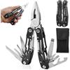 Leikurvo Utensile multiuso da regalo da uomo, strumento multiuso per San Valentino, strumento multifunzione in acciaio inox coltello multiuso pieghevole, pinza multiuso con custodia (nero)