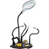 Stagecaptain LH-440 Aiuto Saldatura con Lampada e Lente d'Ingrandimento LED, Bracci Flessibili, Morsetto a Coccodrillo, Lente 3/12 Diottrie, Pulitore Punta Saldante, ideale per fai-da-te.