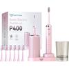 JTF Spazzolino Elettrico Sonico con Stazione di Ricarica Wireless con Luci UV e Asciugatura, 5 Modalità di Igiene Orale, Set da 6 Testine di Ricambio + Bicchiere, Ricaricabile per Adulti Casa(Rosa)