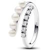 PANDORA Timeless Anello aperto, in argento Sterling con perla coltivata d'acqua dolce trattata bianca e zirconia cubica trasparente, 54
