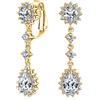 Bling Jewelry Stile Vintage Sposa Dichiarazione Pietra Preziosa Pave Corona Halo Cubic Zirconia AAA CZ Pendenti Goccia Ovale Lunga Clip On Orecchini Per Donne Non-Pierced Placcato Oro 14K Ottone