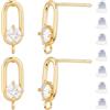 Beebeecraft 1 Scatola da 20 Pezzi di Orecchini A Bottone in Zirconia Cubica Perni per Orecchini Ovali in Ottone Placcato Oro 18K con Anello per La Creazione di Gioielli Fai da Te