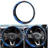 CGEAMDY Coprivolante Auto Universale, 37-38 cm Pelle Microfibra, Blu | Antiscivolo Traspirante, Cuciture Decorative, Presa Confortevole, per Tutte le Stagioni, Accessori Interni Auto