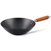 Ken Hom Wok Antiaderente in Acciaio al Carbonio, 31cm | adella Non a Induzione/Con Manico in Legno/Base Piatta, Non Lavabile in Lavastoviglie